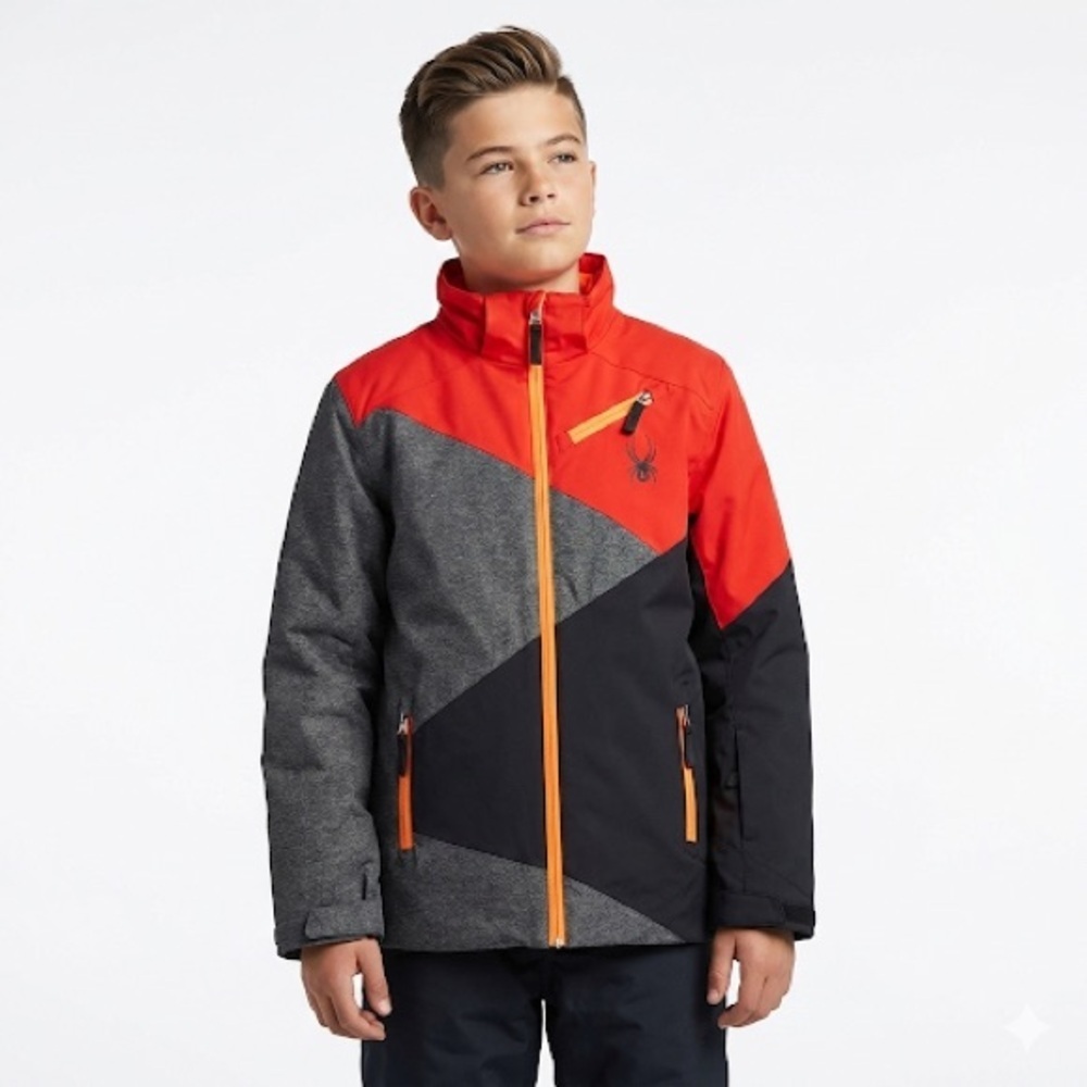 Spyder Kids' Vibrant Red and Charcoal Puffer Jacket